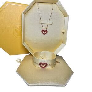 Swarovski Una pendant Pavé, Heart, Small, Red Necklace and Bracelet Set